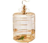 OWOHYG Cage à Oiseaux en Fil de Fer doré, Cage de Voyage Portable avec Support à roulettes, Cage multifonctionnelle pour Oiseaux de vol avec mangeoire et Plateau, dorée, Petite.