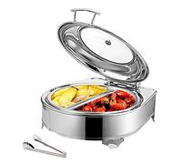 OWOHYG Chafing Dish Rond en Acier Inoxydable avec Couvercle Transparent, 6 L, Température Réglable, Gn1/1.Gn1/2