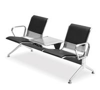OWOHYG Chaise de Salle d'attente 2 Places avec accoudoirs et Table, Banc d'accueil à Structure métallique pour hôpital, Clinique, Bureau - Siège Confortable Bleu, Noir, Taille Unique
