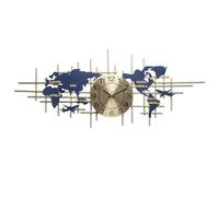 OWOHYG Grande Horloge Murale Moderne en métal 3D silencieuse, Motif Carte du Monde, Faite à la Main, sans Cadre, décoration pour Salon