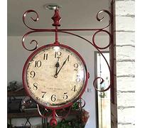 OWOHYG Horloge Murale Double Face pour Extérieur, Horloge Murale Étanche pour Jardin, Terrasse, Garage, Extérieur, Style Antique, Horloge De Gare, Horloge Double Face pour Intérieur/Extérieur