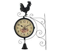 OWOHYG Horloges De Jardin Rétro, Horloge Murale Double Face pour Extérieur, Horloge De Gare, Grande Horloge Murale De Gare Vintage avec Support, Décoration Intérieure Suspendue, Horloge sur Pied