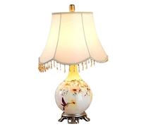 OWOHYG Lampe de Chevet en céramique Pastorale américaine, Peinte à la Main, Motif Fleurs et Oiseaux, Abat-Jour Tambour émaillé, décoration Traditionnelle, Lampe de Chevet, télécommande