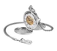 OWOHYG Montre de Poche, boîtier Lisse argenté, Montre de Poche mécanique à remontage Manuel, Chiffres Romains Vintage, Montres à Gousset pour Hommes et Femmes