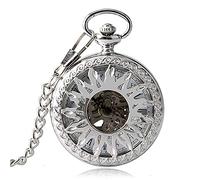 OWOHYG Montre de Poche, Cool Rose Or/Argent Creux Soleil Steampunk mécanique Montre de Poche à remontage Automatique, Montres Gousset Squelette avec chaîne de Poche 30, Argent