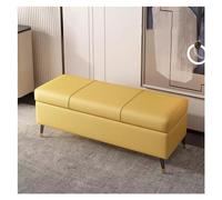 OWOHYG Pouf Coffre de Rangement rembourré en Tissu pour Salon, Repose-Pieds, Banc à Chaussures avec Couvercle à charnières, Style Moderne, Bout de lit, Pieds en métal, crème 100 cm, Jaune 60 cm