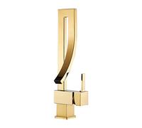 OWOHYG Robinets de lavabo Cascade pour lavabo Robinets de Salle de Bain à Trou Unique Mélangeur d'eau Chaude et Froide Robinet mitigeur de lavabo en Laiton Cascade, Noir (Or)