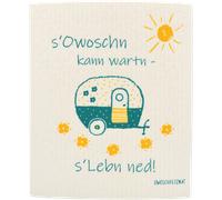 OWOSCHFETZN Lingette Éponge Camping "La vie n'attend pas" - pétrole/jaune