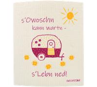 OWOSCHFETZN Lingette Éponge Camping "La vie n'attend pas" - rose/jaune