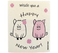 OWOSCHFETZN Lingette Éponge "Happy New Year" - Cochon Ben & Friend