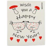 OWOSCHFETZN Lingette Éponge "Happy New Year" - Poule Berta Rouge