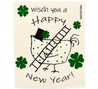 OWOSCHFETZN Lingette Éponge "Happy New Year" - Poule Berta Verte