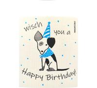 OWOSCHFETZN Lingette Éponge "Lucky Dog - Happy Birthday!" - Bleu