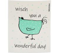 OWOSCHFETZN Lingette Éponge "Poule Berta - Wonderful Day" - Turquoise