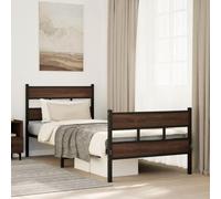 Owox Lit en métal 90 x 200 cm couleur chêne avec tête de lit et pied de lit, sommier à lattes, espace de rangement de 28 cm, kit complet, montage facile