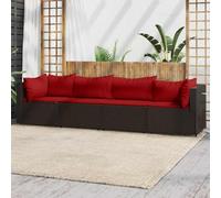 Owoxanthellate 4-TLG Salon de jardin en polyrotin 63 x 63 x 57,5 cm canapé d'angle et central marron + coussin rouge cannelle, structure en acier résistant aux intempéries pour balcon/terrasse