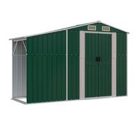 Owoxanthellate Abri de jardin en acier avec étagère à bûches Vert 277 x 93 x 179 cm