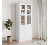 Owoxanthellate Alta Armoire vitrine blanche 77 x 35 x 186,5 cm en bois de pin massif avec portes en verre - Commode - Buffet de rangement pour salon, chambre à coucher, couloir