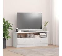 Owoxanthellate Alta - Meuble TV bas - Blanc - 100 x 35 x 41 cm - En pin massif - 2 tiroirs - Design moderne - Robuste et durable - Pour salon, chambre à coucher