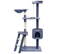 Owoxanthellate Arbre à chat - 150 cm de haut - Arbre à chat avec niche - Maison de jeu avec corde et échelle - Arbre à grimper stable - Aire de jeu avec troncs en sisal - Bleu foncé