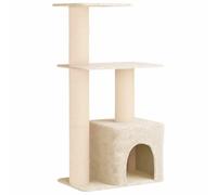 Owoxanthellate Arbre à chat avec griffoir en sisal - 133 cm de haut pour l'intérieur - Arbre à grimper avec grotte douillette - Arbre à chat en bois et peluche - Crème