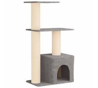 Owoxanthellate Arbre à chat avec griffoir en sisal 133 cm gris clair - Arbre à chat stable avec grotte pour chat, arbre à grimper en bois et peluche pour chats, dimensions 69 x 43 x 133 cm