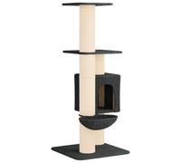 Owoxanthellate Arbre à chat avec griffoirs en sisal gris foncé 137 cm de haut - Arbre à chat avec grotte et niches de couchage - Arbre à grimper en bois et peluche pour l'intérieur