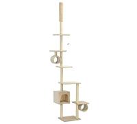 Owoxanthellate Arbre à chat de 260 cm de haut - Grand arbre à chat en bois avec colonnes griffoirs en sisal, plateformes en peluche, tunnel et maison pour chat - Arbre à escalade pour chat - Beige