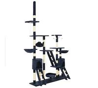 Owoxanthellate Arbre à chat - Hauteur du plafond - 230-250 cm - Arbre à grimper pour chat avec colonnes en sisal - 2 grottes douillettes, hamac, paniers et jouets - Arbre à chat - Bleu