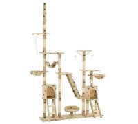 Owoxanthellate Arbre à chat - Hauteur du plafond - 230-250 cm - Arbre à grimper pour chat avec grottes, hamac, paniers et colonnes en sisal - Beige avec motif de pattes - 147 x 35 cm