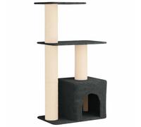 Owoxanthellate Arbre à chat stable avec colonnes en sisal - 133 cm de haut - Arbre à chat à plusieurs étages avec grotte douillette - Arbre à escalade en bois et peluche pour chats - Gris foncé