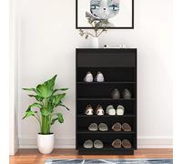 Owoxanthellate Armoire à chaussures en pin massif avec design moderne et espace de rangement - Pour couloir, salon, chambre à coucher - Noir - 60 x 34 x 105 cm