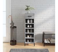 Owoxanthellate Armoire à chaussures, gris béton, 30 x 35 x 105 cm, en matériau dérivé du bois, buffet compact avec 1 tiroir et 5 compartiments, buffet haut industriel pour couloir, chambre et salon