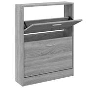 Owoxanthellate Armoire à chaussures gris sonoma 59 x 17 x 81 cm en bois | Meuble à chaussures étroit avec 2 volets pour couloir et chambre à coucher, profondeur peu encombrante de 17 cm avec fixation