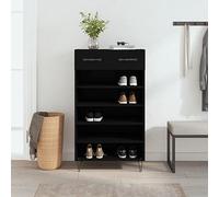 Owoxanthellate Armoire à chaussures - Noir - 60 x 35 x 105 cm - En bois avec tiroir et 5 compartiments - Commode industrielle pour couloir, chambre à coucher, salon - Plaque supérieure stable et pieds