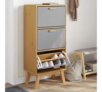 Owoxanthellate Armoire à chaussures Olden en pin massif avec 3 battants, robuste, gris-marron, 55 x 35 x 120 cm, pour couloir, salon, chambre à coucher