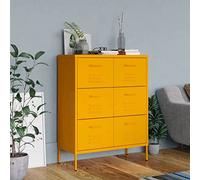 Owoxanthellate Armoire de classement en acier - 80 x 35 x 101,5 cm - 6 tiroirs - 120 kg - Entièrement extensible - Avec fixation murale - Jaune moutarde