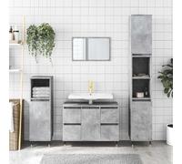 Owoxanthellate Armoire de salle de bain 80 x 33 x 60 cm - Gris béton - En bois avec 4 tiroirs et pieds en fer - Design moderne - Durable - Flexible - Pour petites et grandes salles de bains