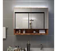 Owoxanthellate Armoire de salle de bain à LED - 80 x 15 x 60 cm - En chêne - Avec lumière douce - Meuble de salle de bain moderne pour petites salles de bains et toilettes d'invités