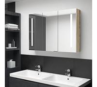 Owoxanthellate Armoire de salle de bain à LED - 89 x 14 x 62 cm - Chêne blanc - MDF mélamine - Lumière douce - Étagères modernes pour toilettes d'invités et petites salles de bain