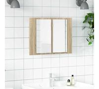 Owoxanthellate Armoire de salle de bain à LED, à miroir, chêne Sonoma, 60 x 12 x 45 cm, avec lampe RVB, moderne, en acrylique, pour salle de bain, toilettes d'invités et petites salles de bains