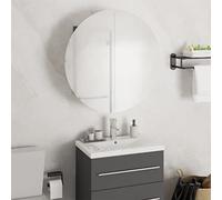 Owoxanthellate Armoire de salle de bain à LED avec miroir rond - Gris - 47 x 47 x 17,5 cm - Matériau du bois - Design moderne - Espace de rangement mural - Pour petites salles de bains, invités, WC