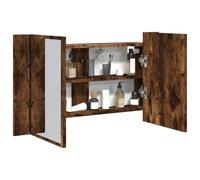 Owoxanthellate Armoire de salle de bain à LED - Chêne fumé - 80 x 12 x 45 cm - Avec éclairage RVB - Matériau du bois acrylique - Meuble de salle de bain moderne avec espace de rangement pour petites