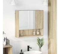 Owoxanthellate Armoire de salle de bain à miroir, chêne Sonoma, 59 x 17 x 55 cm, matériau dérivé du bois, moderne, avec miroir plat et porte, solution de rangement spacieuse pour petites salles de