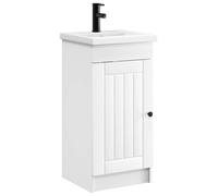Owoxanthellate Armoire de salle de bain avec lavabo et robinet - Ensemble de meubles de salle de bain modernes en bois - Lavabo compact avec poignées en métal pour WC d'invités et salle de bain Blanc