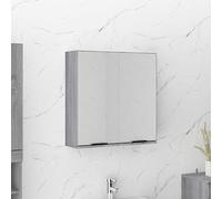 Owoxanthellate Armoire de salle de bain avec miroir - Gris Sonoma - 64 x 20 x 67 cm - En bois avec façade en acrylique - Design moderne - Beaucoup d'espace de rangement derrière deux portes miroir