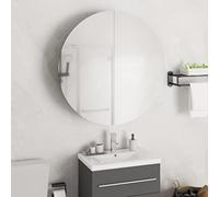 Owoxanthellate Armoire de salle de bain avec miroir LED rond aspect bois massif chêne massif 54 x 54 x 17 5 cm Armoire de salle de bain élégante pour toilettes d'invités et petites salles de bain