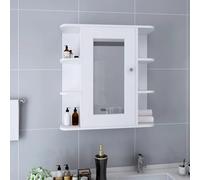 Owoxanthellate Armoire de salle de bain, blanche, 66 x 17 x 63 cm, en MDF avec mélamine et verre, design moderne avec 8 compartiments, miroir mural pour salle de bain, toilettes d'invités et petites