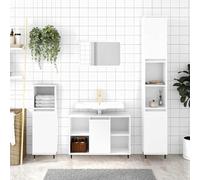 Owoxanthellate Armoire de salle de bain blanche brillante 80 x 33 x 60 cm en bois avec pieds en fer, meuble de salle de bain moderne, espace de rangement complet pour petites salles de bains et