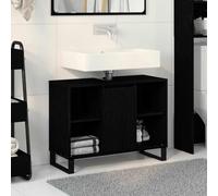Owoxanthellate Armoire de salle de bain - Chêne noir - 80 x 33 x 60 cm - Meuble de salle de bain avec miroir et lavabo - 5 étagères - Porte - Design maison de campagne moderne - Espace de rangement